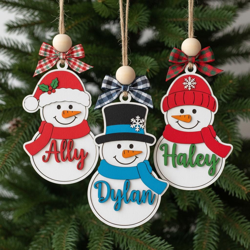 Personalized Snowman Christmas Ornament for Kids, Custom Name Holiday Tree Decor, Cute Wooden Snowman Gift, Child Name Xmas Decoration 2025