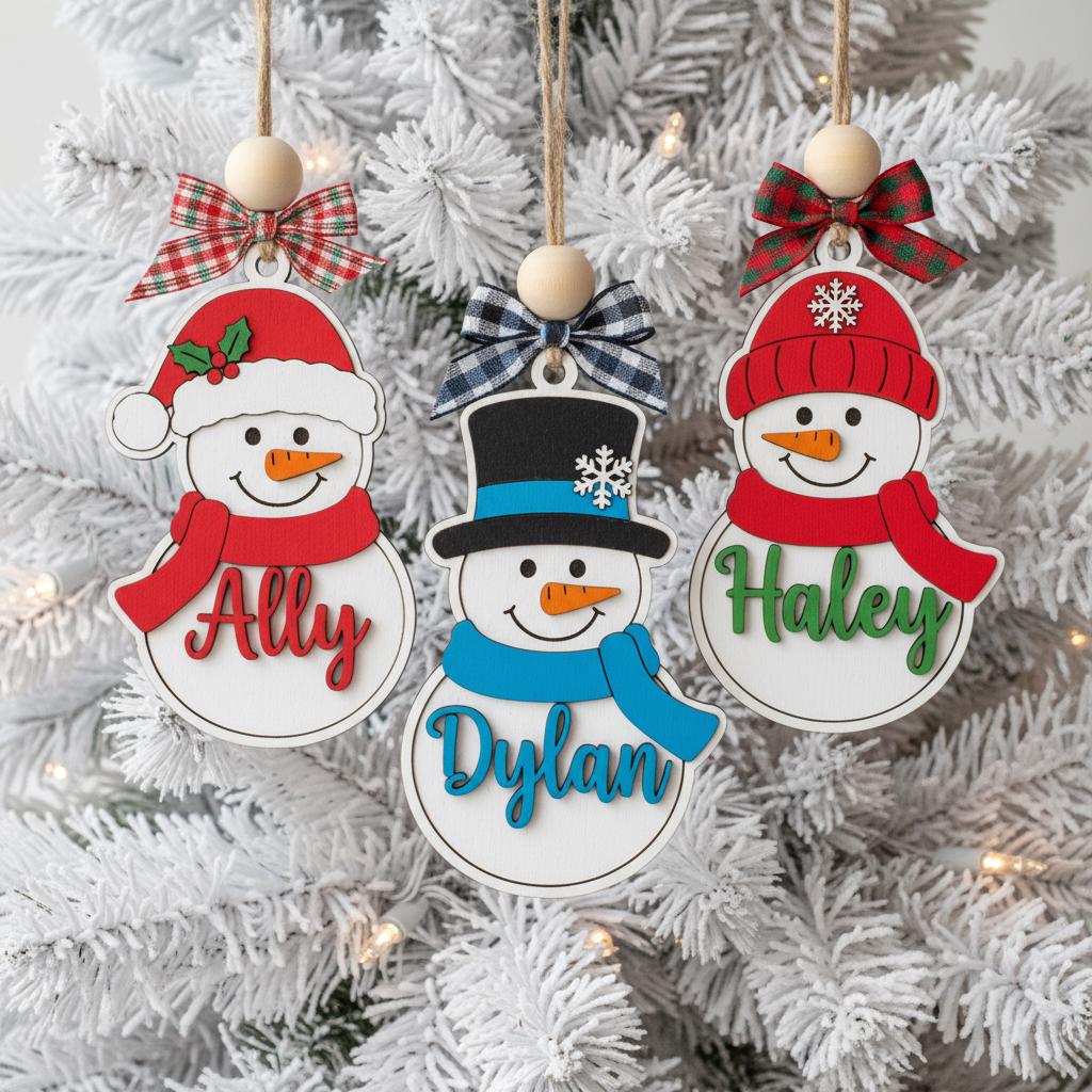 Personalized Snowman Christmas Ornament for Kids, Custom Name Holiday Tree Decor, Cute Wooden Snowman Gift, Child Name Xmas Decoration 2025