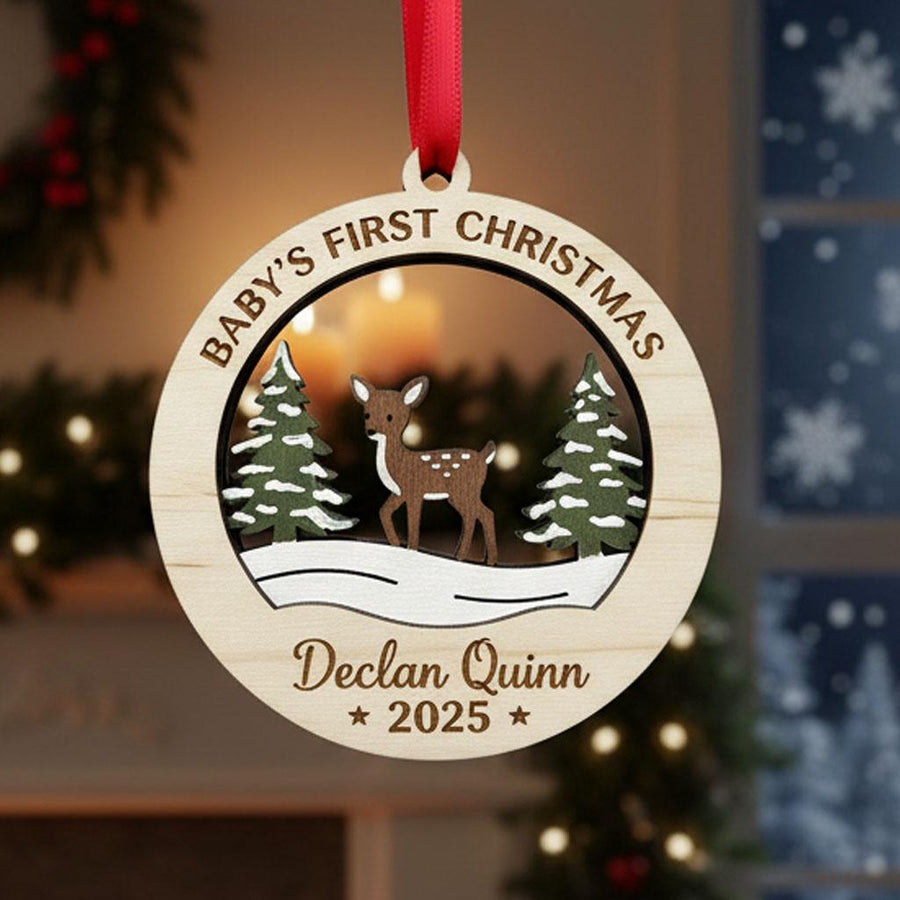 Baby’s First Christmas Ornament, Custom Baby Name Reindeer Ornament, Personalized Wood Acrylic Baby Christmas Gift, Newborn Keepsake 2025