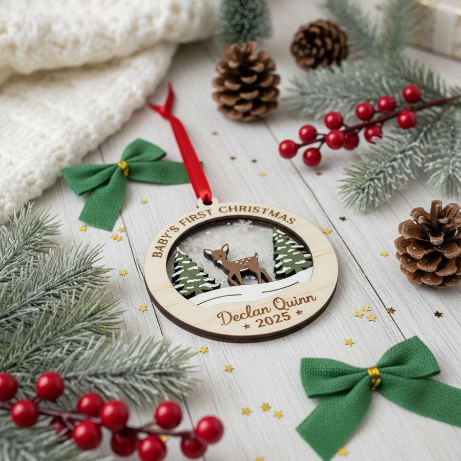 Baby’s First Christmas Ornament, Custom Baby Name Reindeer Ornament, Personalized Wood Acrylic Baby Christmas Gift, Newborn Keepsake 2025