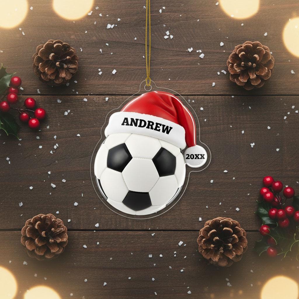 Personalized Soccer Christmas Ornament, Custom Name and Year Acrylic Gift, Kids Soccer Player Holiday Decor, Sports Christmas Tree Keepsake