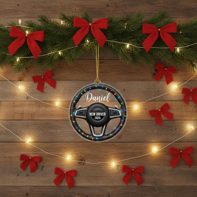 New Driver Christmas Ornament 2025, Personalized Steering Wheel Ornament, Custom Name Acrylic Car Gift, Teen Driver Holiday Keepsake