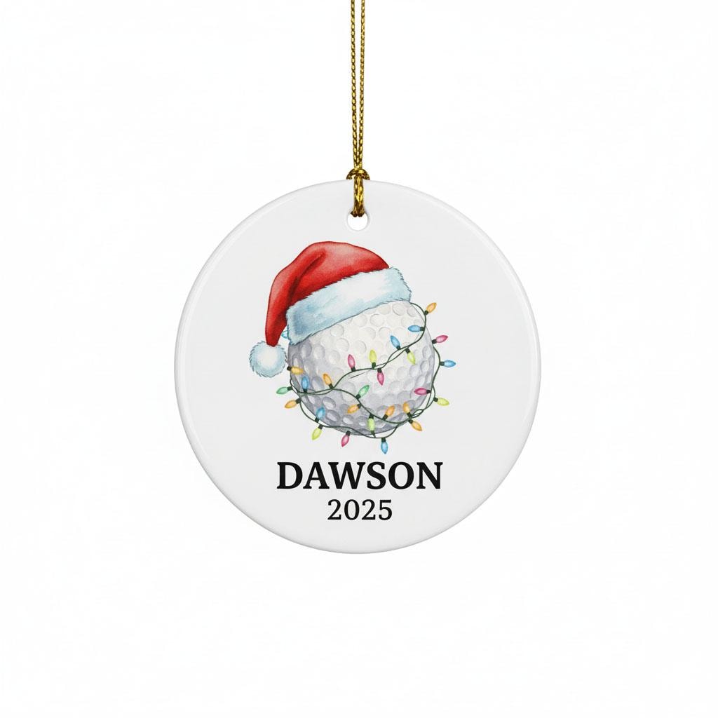 Personalized Golf Christmas Ornament, Custom Name Ceramic Golf Ball Decor, Golfer Holiday Gift, Sports Xmas Ornament 2025, Holiday Keepsake