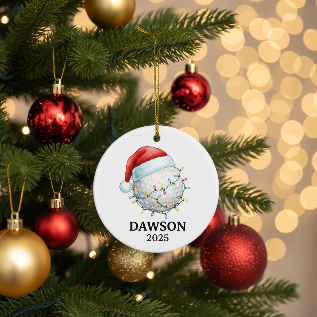 Personalized Golf Christmas Ornament, Custom Name Ceramic Golf Ball Decor, Golfer Holiday Gift, Sports Xmas Ornament 2025, Holiday Keepsake