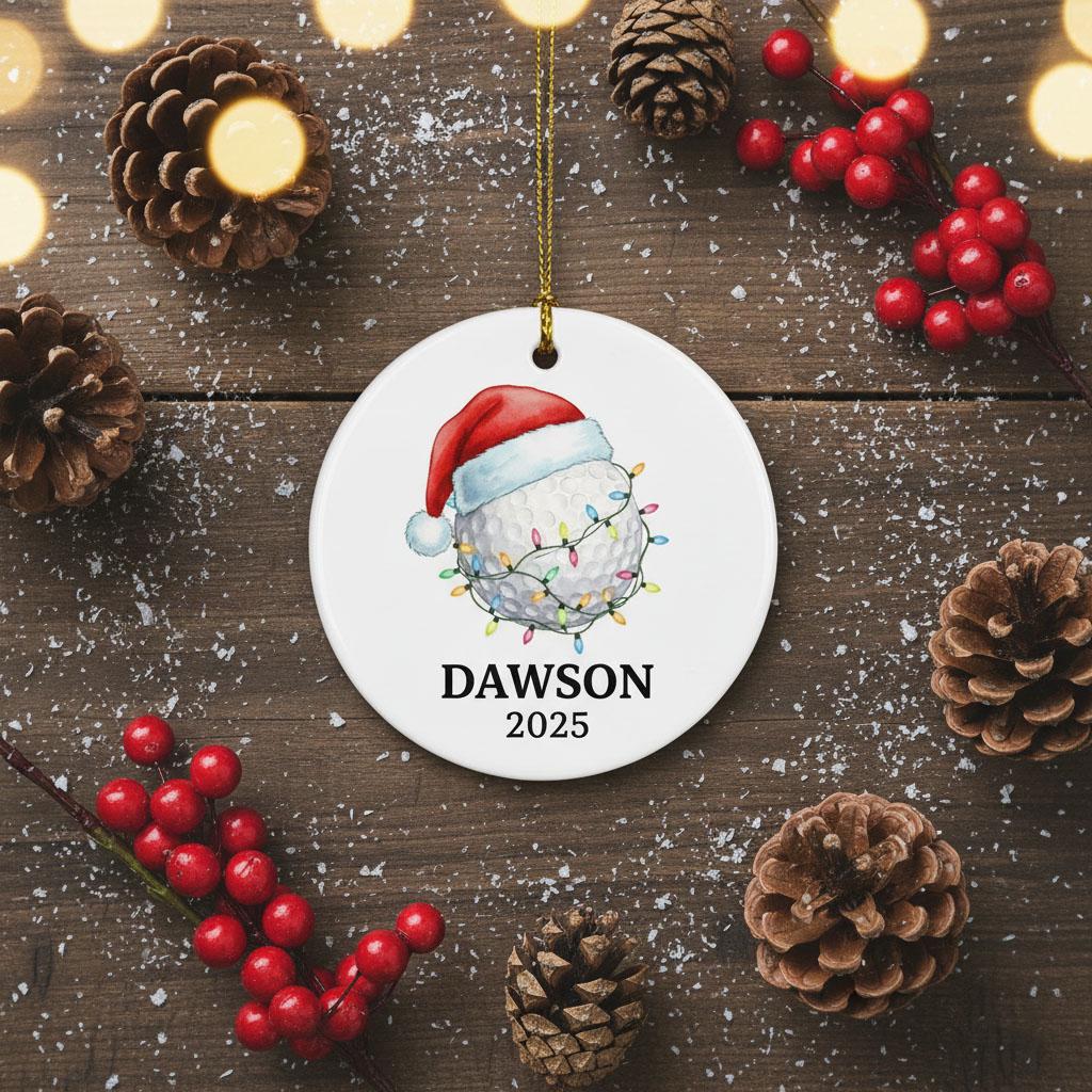 Personalized Golf Christmas Ornament, Custom Name Ceramic Golf Ball Decor, Golfer Holiday Gift, Sports Xmas Ornament 2025, Holiday Keepsake