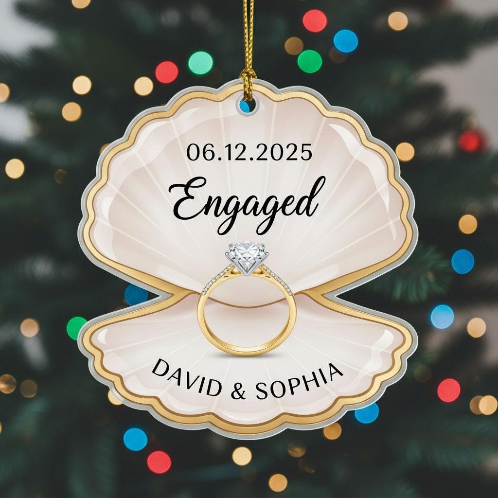 2D Engagement Christmas Ornament Personalized, Custom Acrylic Engaged Ornament 2025, Couple Names & Date Gift, Engagement Keepsake Decor