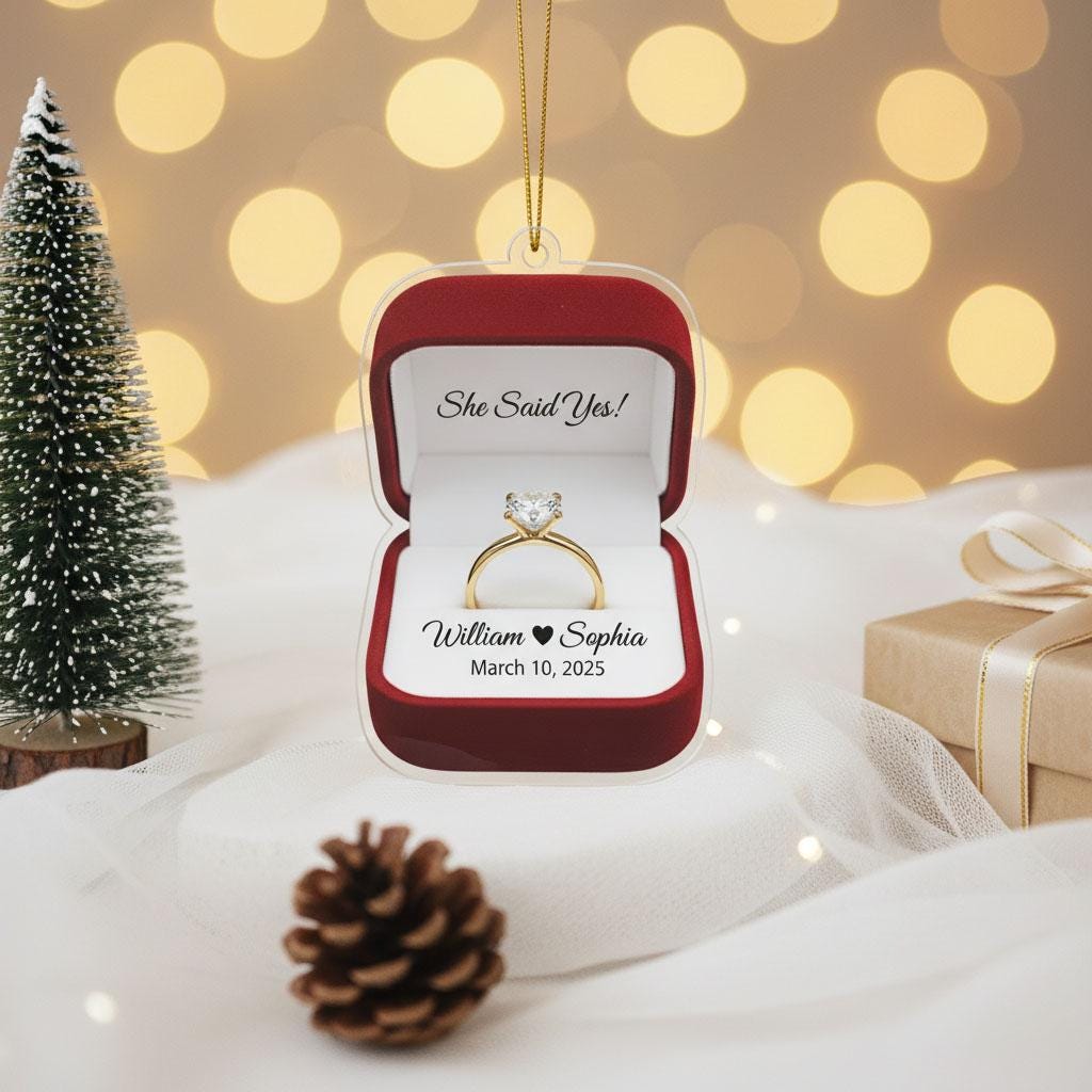 Engagement Proposal Ornament, Custom Names & Date Acrylic Keepsake, She Said Yes Christmas Gift, Personalized Couple Engagement Decor 2025