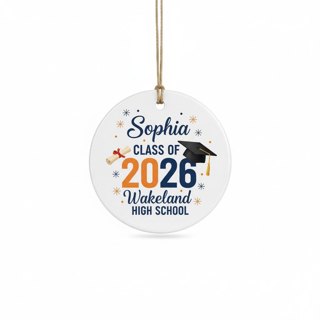 Personalized Graduation Ornament Ceramic, Custom Name School & Class Year Keepsake, Senior Grad Gift, High School Graduate Decor,Custom Gift