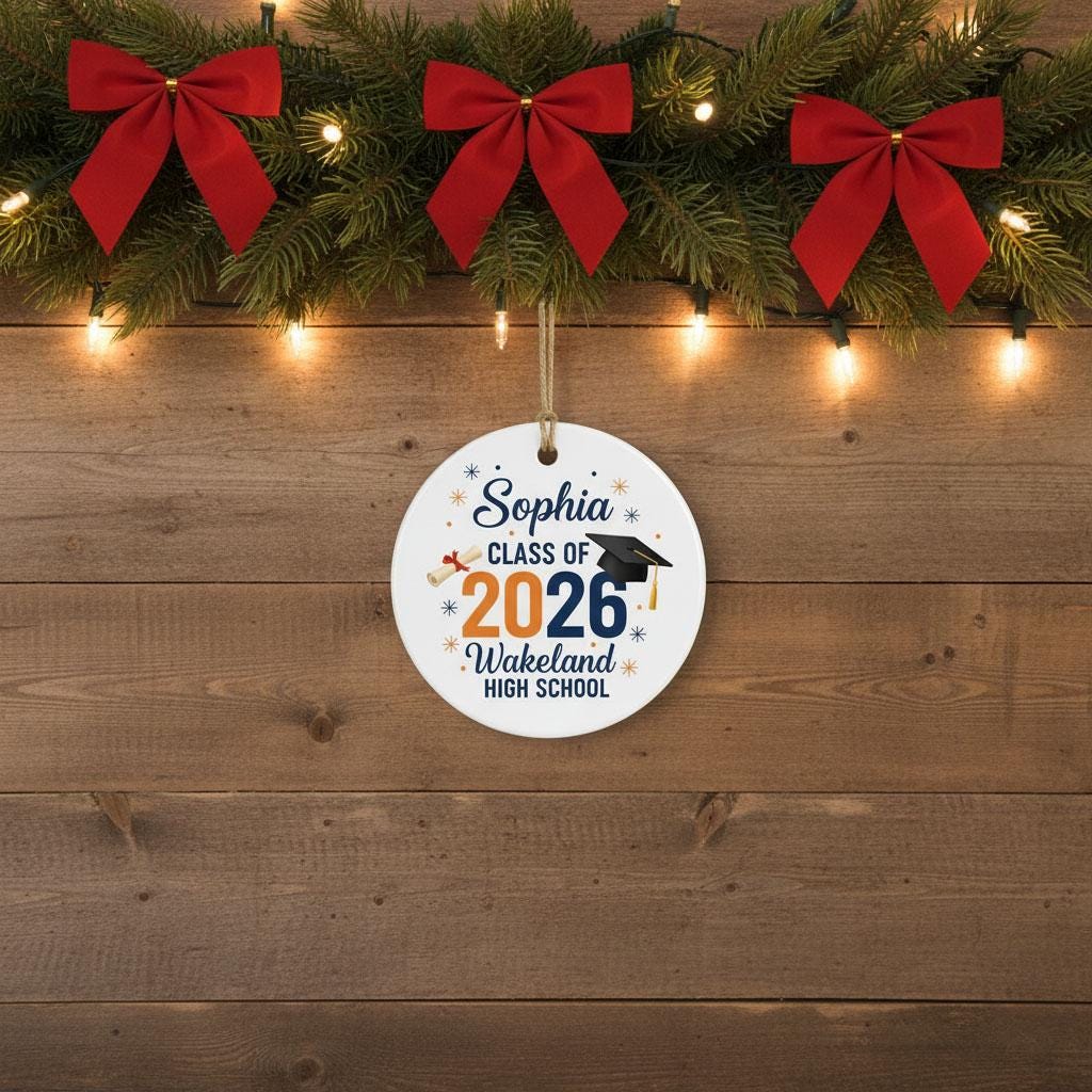Personalized Graduation Ornament Ceramic, Custom Name School & Class Year Keepsake, Senior Grad Gift, High School Graduate Decor,Custom Gift