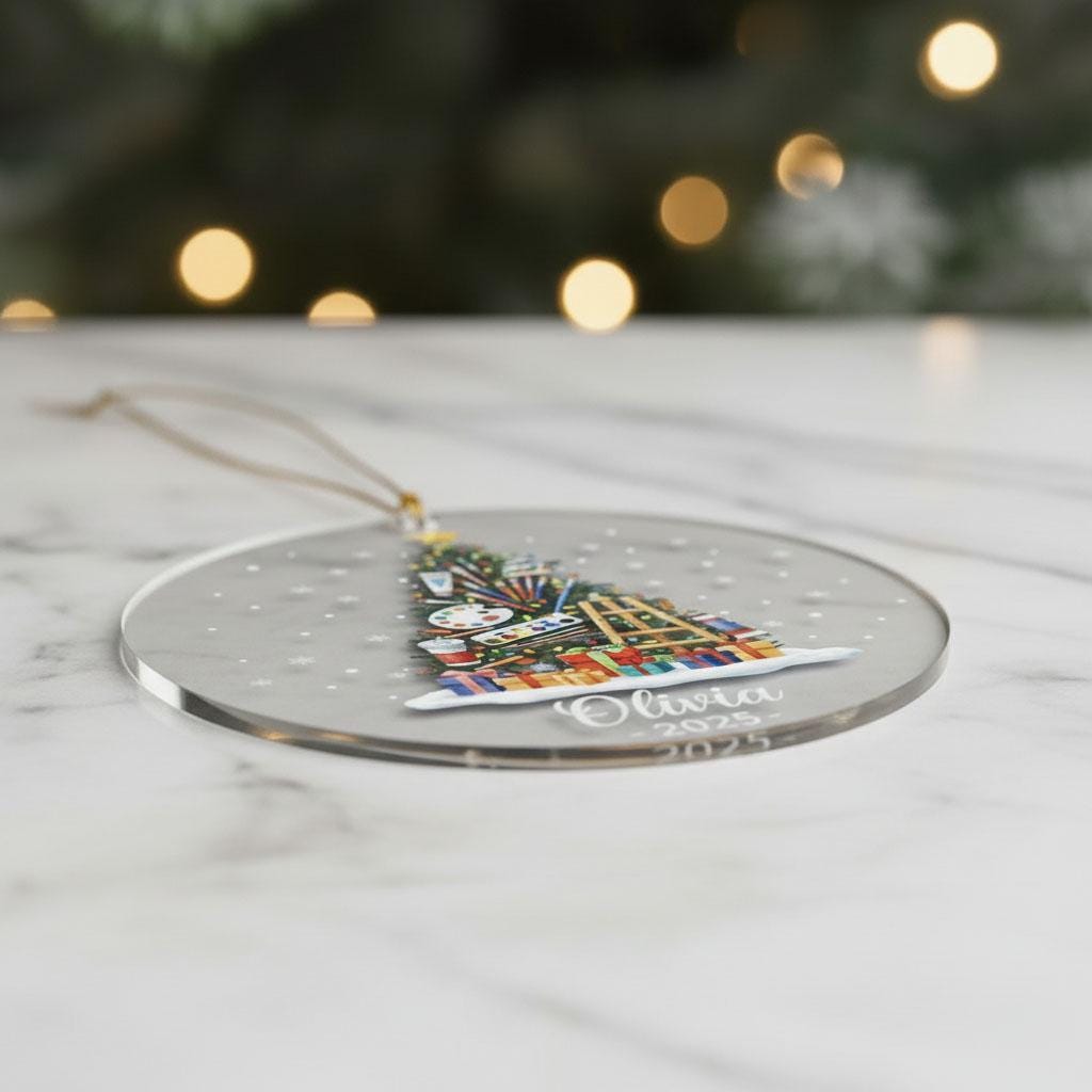 Custom Art Christmas Ornament, Personalized Artist Gift with Name and Year, Acrylic Painter Tree Decoration, Art Lover Holiday Keepsake 2025