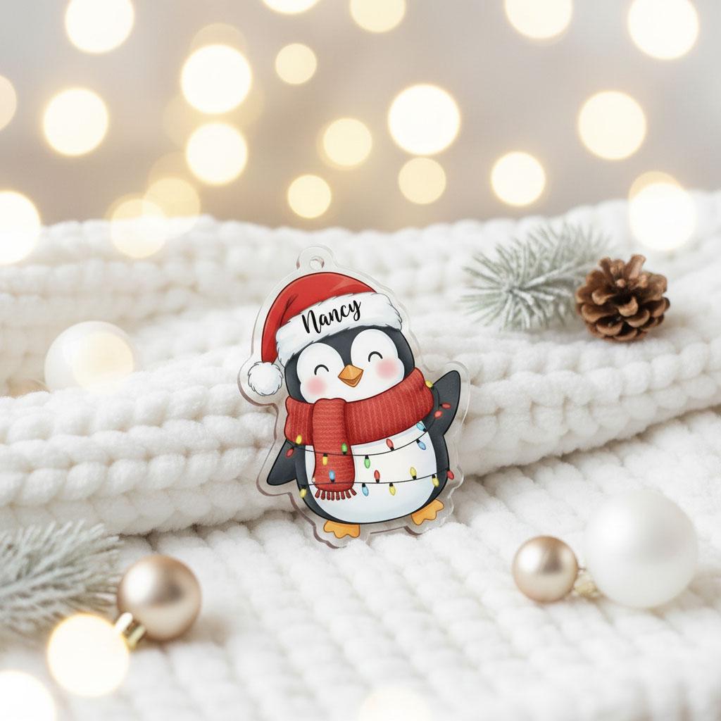Personalized Penguin Christmas Ornament for Kids, Custom Name Acrylic Holiday Decoration, Cute Winter Tree Ornament, Christmas Gift 2025