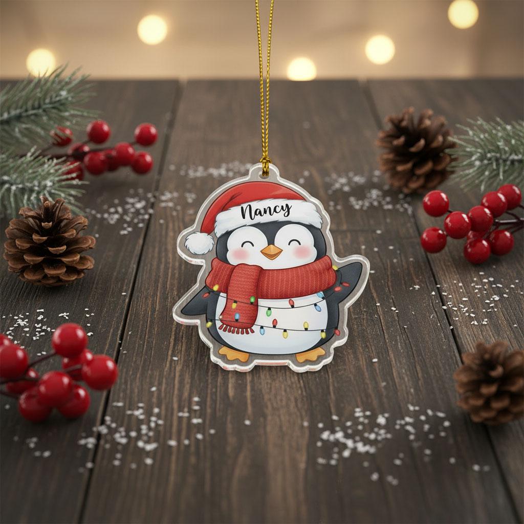 Personalized Penguin Christmas Ornament for Kids, Custom Name Acrylic Holiday Decoration, Cute Winter Tree Ornament, Christmas Gift 2025