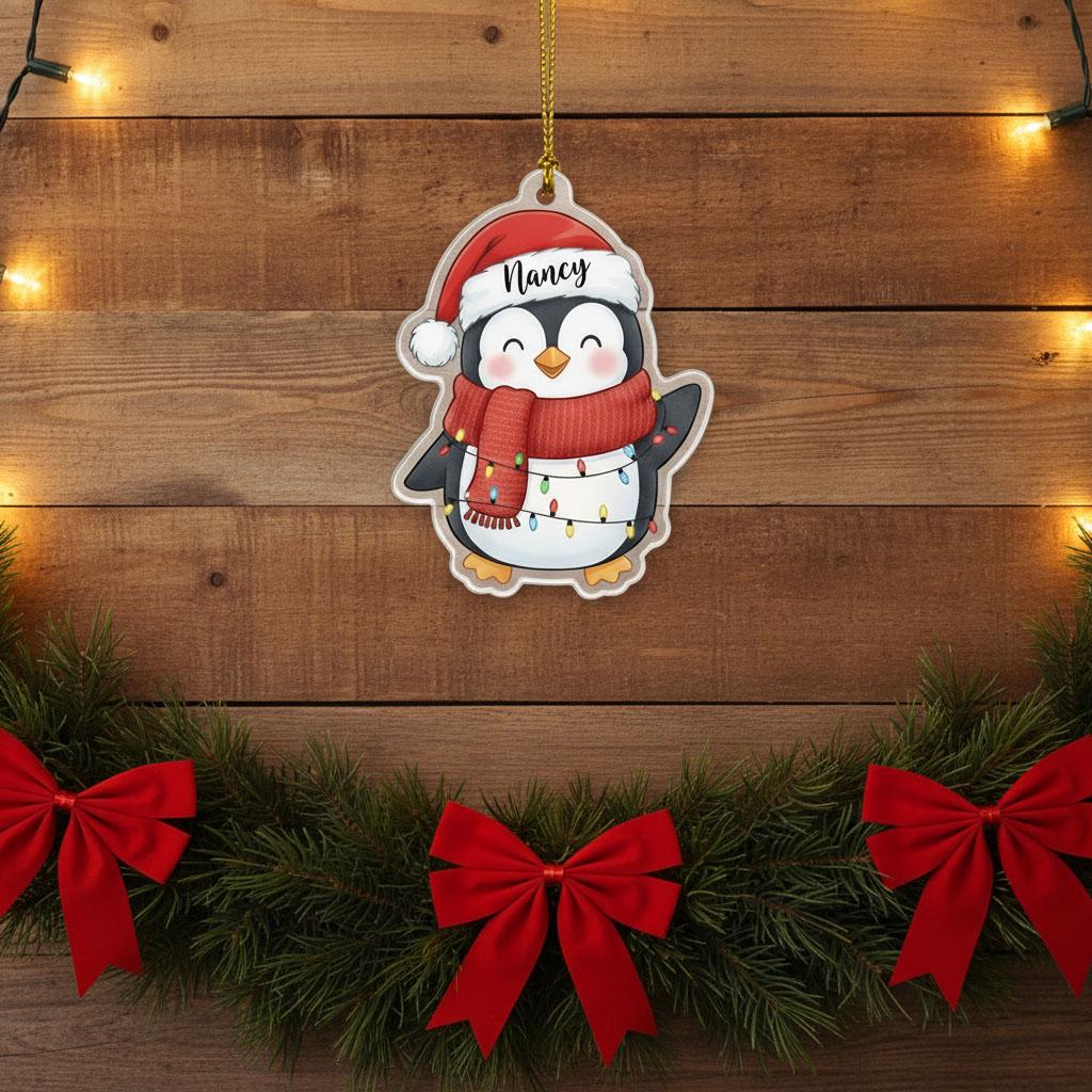 Personalized Penguin Christmas Ornament for Kids, Custom Name Acrylic Holiday Decoration, Cute Winter Tree Ornament, Christmas Gift 2025