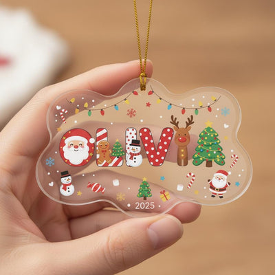 Personalized Acrylic Christmas Ornament, Custom Name and Year Decoration, Cute Santa Reindeer Tree Keepsake, Holiday Gift for Kids Family