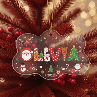 Personalized Acrylic Christmas Ornament, Custom Name and Year Decoration, Cute Santa Reindeer Tree Keepsake, Holiday Gift for Kids Family