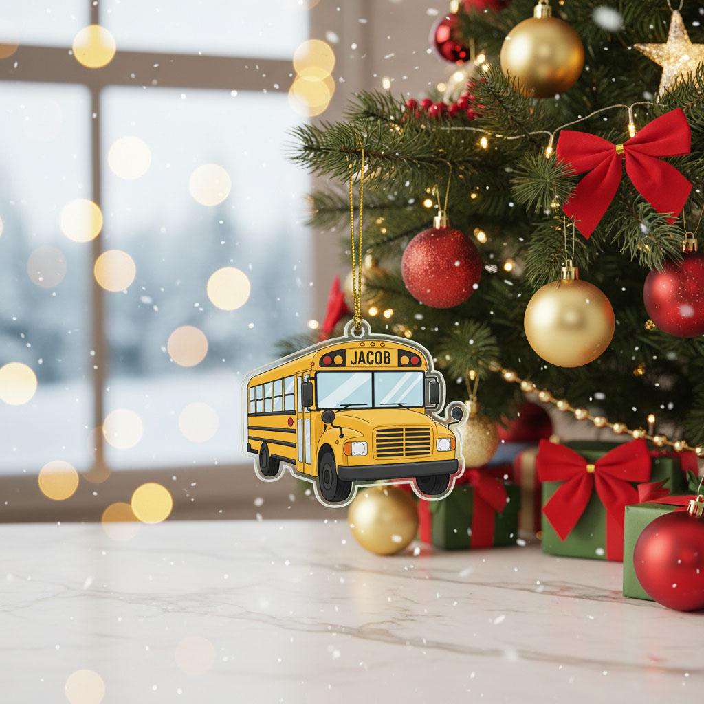 Personalized School Bus Christmas Ornament, Custom Name Acrylic Ornament, School Bus Driver Gift, Teacher Gift, Student Keepsake 2025 Decor