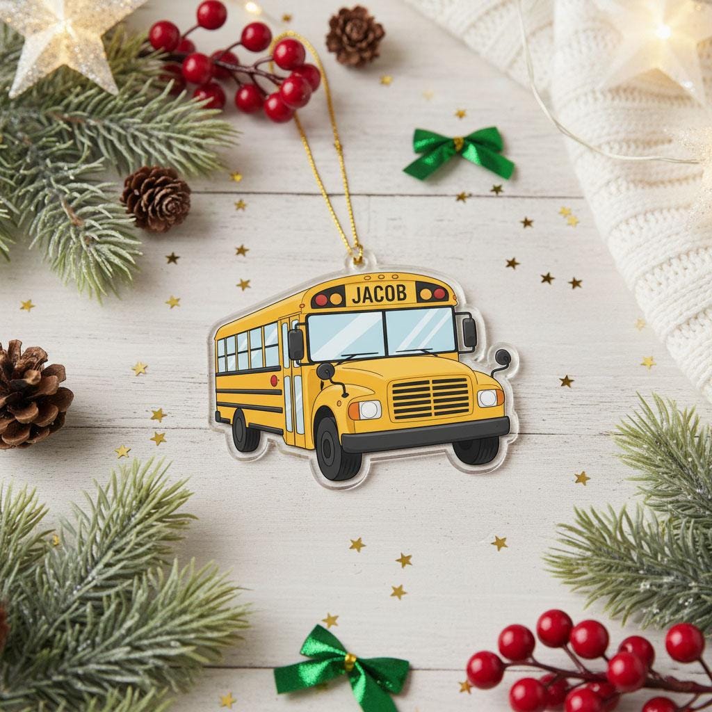 Personalized School Bus Christmas Ornament, Custom Name Acrylic Ornament, School Bus Driver Gift, Teacher Gift, Student Keepsake 2025 Decor