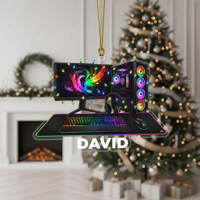 Personalized Gaming PC Ornament with Custom Name, RGB Gamer Christmas Decor, Custom Gaming Setup Ornament, Gift for Gamers, Holiday Keepsake