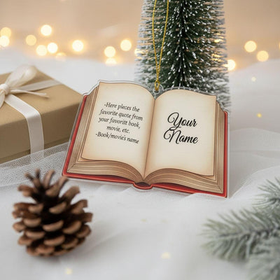 Personalized Book Ornament with Custom Name, Custom Quote Christmas Ornament, Reader Gift, Book Lover Tree Decor, Literary Ornament for Xmas