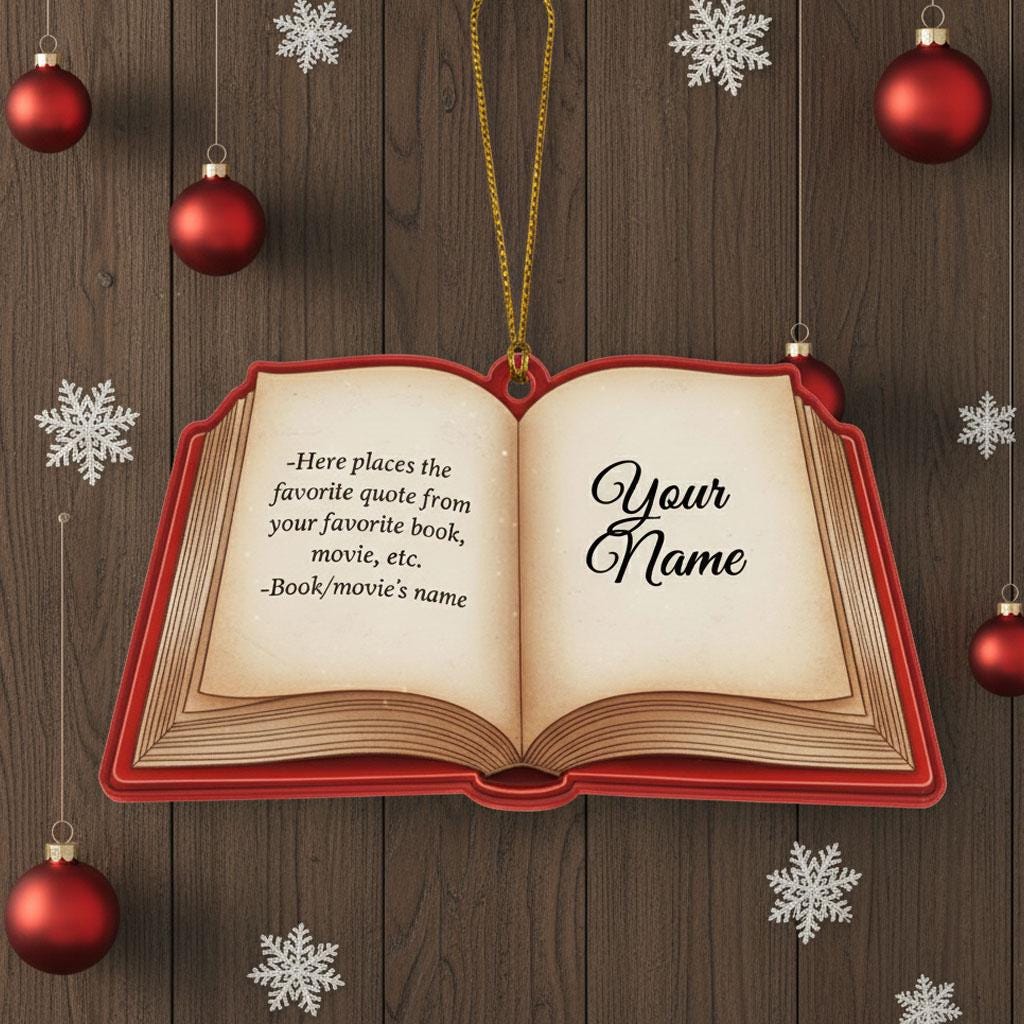 Personalized Book Ornament with Custom Name, Custom Quote Christmas Ornament, Reader Gift, Book Lover Tree Decor, Literary Ornament for Xmas