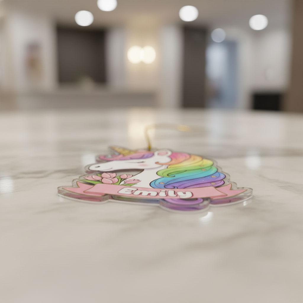 Personalized Unicorn Christmas Ornament, Custom Girl Name Ornament, Kids Holiday Decor, Pastel Rainbow Unicorn Gift, Acrylic Xmas Keepsake
