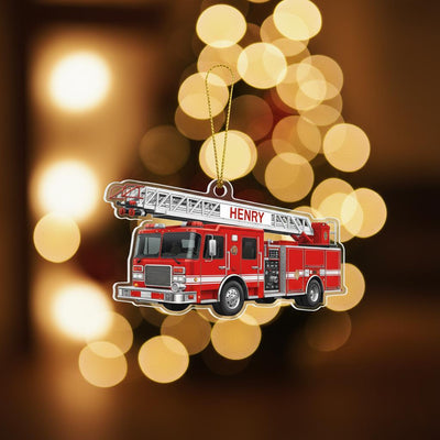 Personalized Fire Truck Christmas Ornament, Custom Name Firefighter Gift, Acrylic 2D Ladder Truck Decor, Xmas Tree Holiday Keepsake for Kids