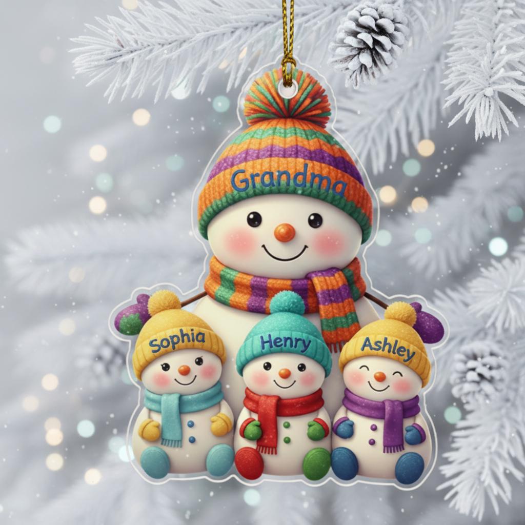 Personalized Snowman Family Christmas Ornament, Custom Names Acrylic Ornament, Family of Snowmen Gift, Holiday Decor for Grandma & Kids 2025