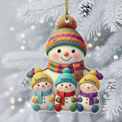 Personalized Snowman Family Christmas Ornament, Custom Names Acrylic Ornament, Family of Snowmen Gift, Holiday Decor for Grandma & Kids 2025
