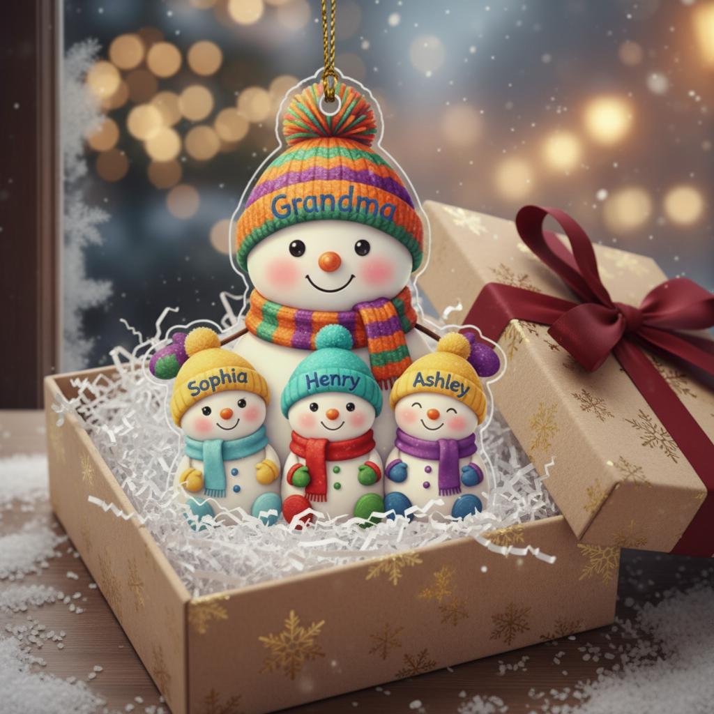 Personalized Snowman Family Christmas Ornament, Custom Names Acrylic Ornament, Family of Snowmen Gift, Holiday Decor for Grandma & Kids 2025