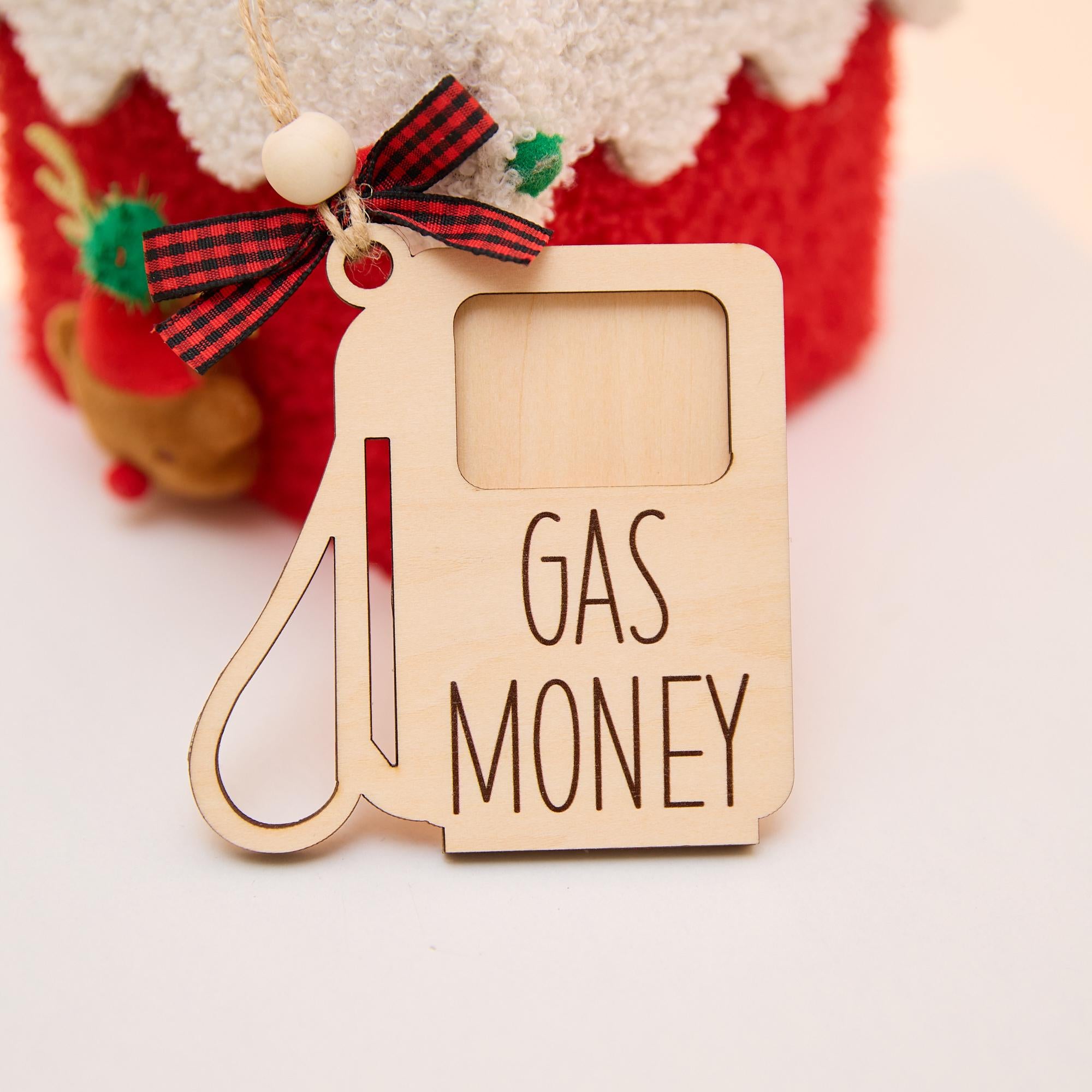 Wooden Gas Money Ornament, Funny Money Holder Card, Stocking Stuffer Gift for Driver, Car Lover Christmas Ornament, Teen Driver Gift