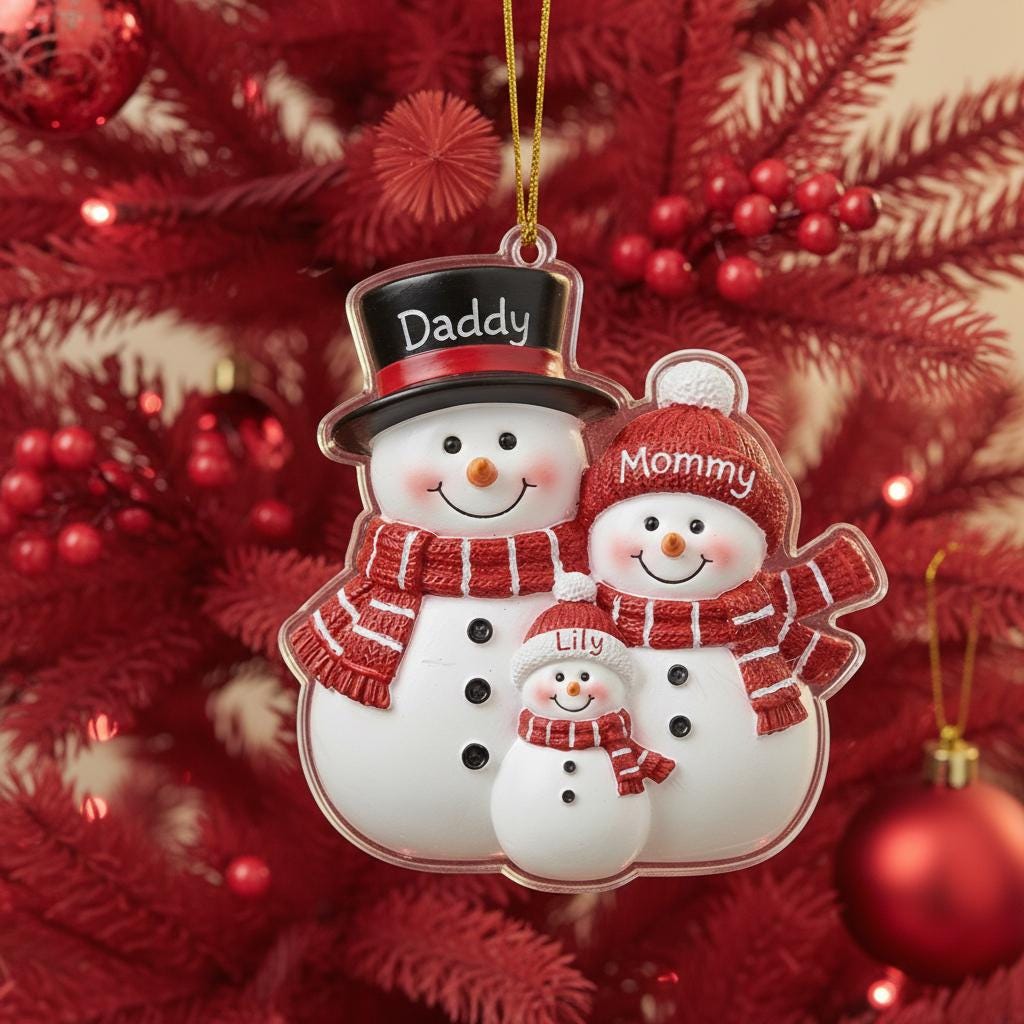 Personalized Family Snowman Ornament, Custom Acrylic Christmas Ornament with Names, Cute Holiday Keepsake Gift for Families 2025, Ornament