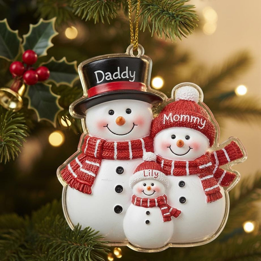 Personalized Family Snowman Ornament, Custom Acrylic Christmas Ornament with Names, Cute Holiday Keepsake Gift for Families 2025, Ornament