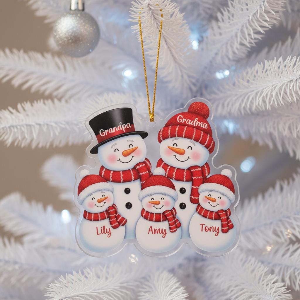 Personalized Grandparents Snowman Ornament, Custom Acrylic Family Ornament with Names, Christmas Gift for Grandma Grandpa and Family 2025