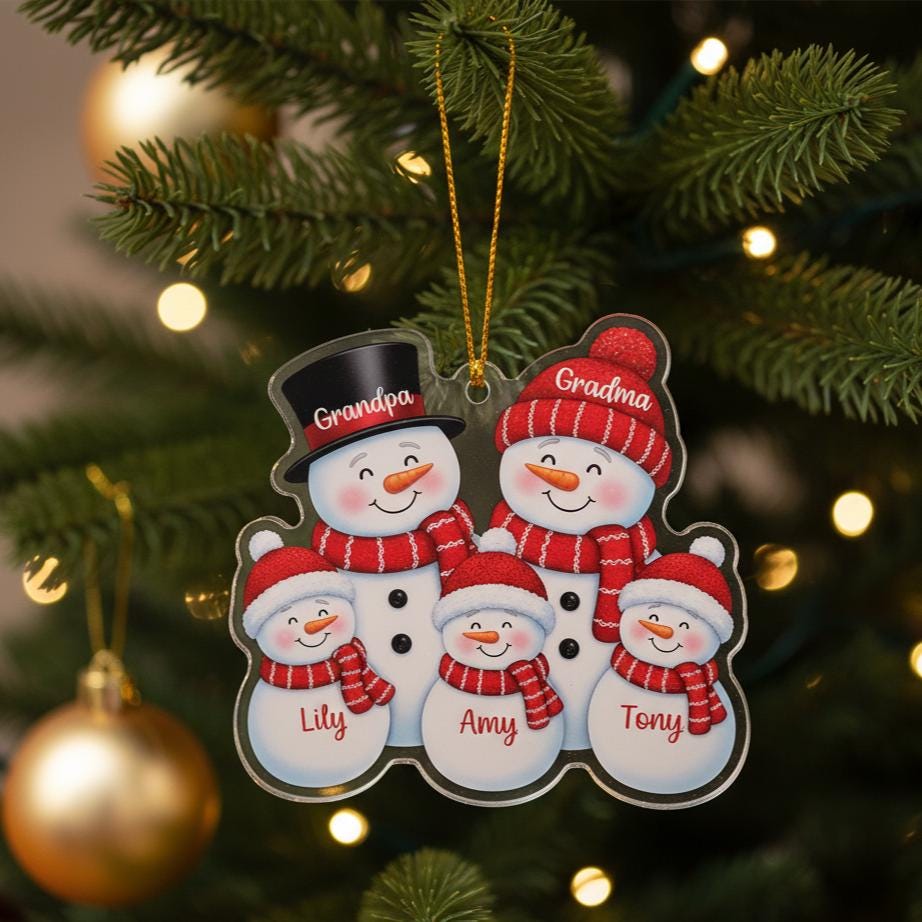 Personalized Grandparents Snowman Ornament, Custom Acrylic Family Ornament with Names, Christmas Gift for Grandma Grandpa and Family 2025