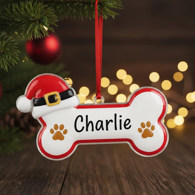 Personalized Dog Bone Ornament, Custom Dog Name Christmas Ornament, Acrylic Pet Ornament, Puppy Gift, Pet Lover Holiday Tree Decor, Ornament