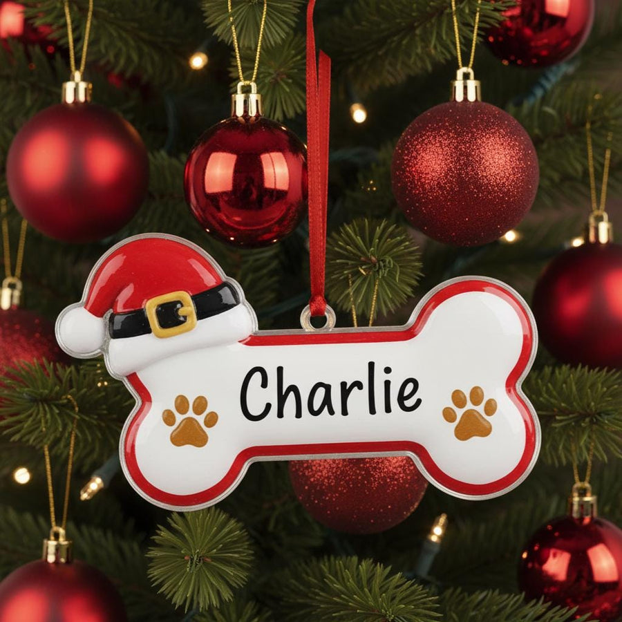 Personalized Dog Bone Ornament, Custom Dog Name Christmas Ornament, Acrylic Pet Ornament, Puppy Gift, Pet Lover Holiday Tree Decor, Ornament