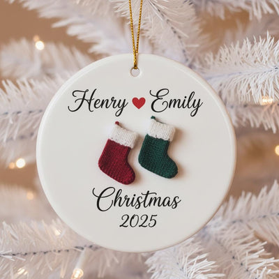 Personalized 2D Couple Christmas Ornament, Custom Names Ceramic Ornament, Heart Love Holiday Gift, Romantic Keepsake for Him Her, Xmas Decor