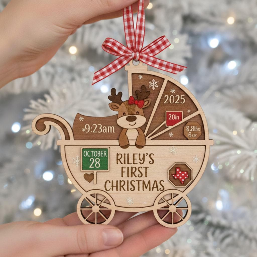 Baby’s First Christmas Ornament, Personalized Wooden Keepsake with Birth Stats, Custom Name, Year and Details, Newborn Christmas Gift 2025