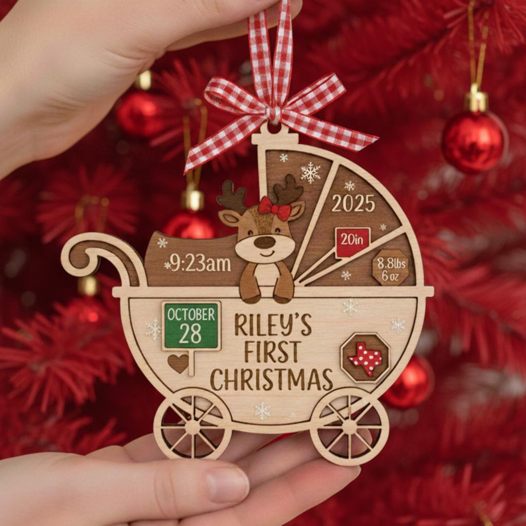 Baby’s First Christmas Ornament, Personalized Wooden Keepsake with Birth Stats, Custom Name, Year and Details, Newborn Christmas Gift 2025