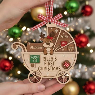 Baby’s First Christmas Ornament, Personalized Wooden Keepsake with Birth Stats, Custom Name, Year and Details, Newborn Christmas Gift 2025