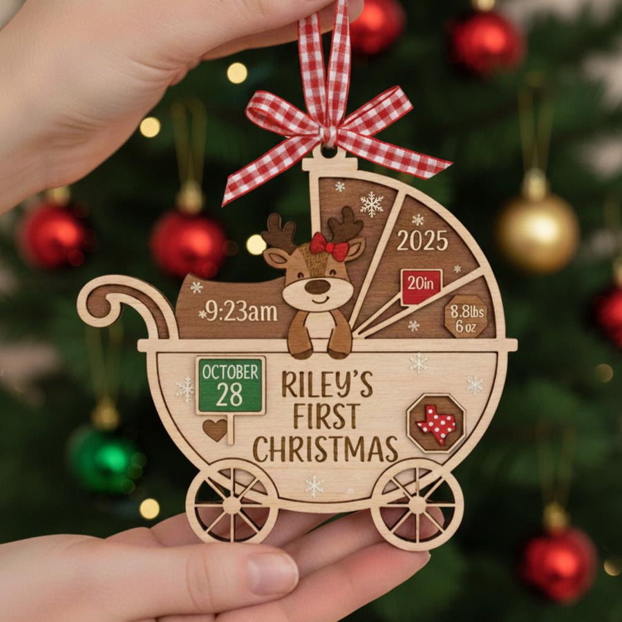 Baby’s First Christmas Ornament, Personalized Wooden Keepsake with Birth Stats, Custom Name, Year and Details, Newborn Christmas Gift 2025