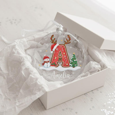 Personalized Glass Christmas Ornament, Custom Name and Initial Ornament, Reindeer Letter Holiday Decor, Snowman Christmas Gift Keepsake 2025