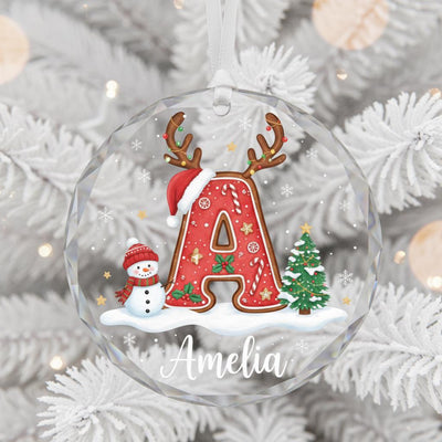 Personalized Glass Christmas Ornament, Custom Name and Initial Ornament, Reindeer Letter Holiday Decor, Snowman Christmas Gift Keepsake 2025