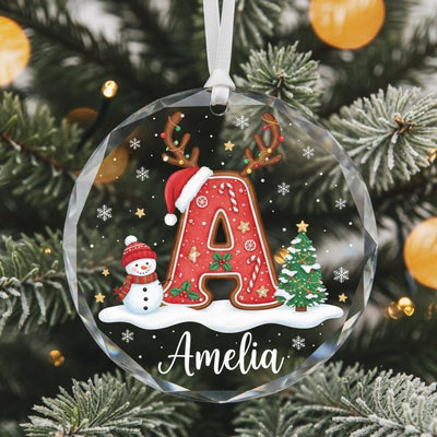 Personalized Glass Christmas Ornament, Custom Name and Initial Ornament, Reindeer Letter Holiday Decor, Snowman Christmas Gift Keepsake 2025
