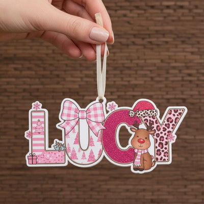 Personalized Baby Girl Christmas Ornament, Custom Name Acrylic Ornament, Pink Reindeer Holiday Decor, Cute Gift for Kids, Keepsake 2025