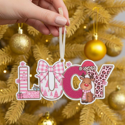 Personalized Baby Girl Christmas Ornament, Custom Name Acrylic Ornament, Pink Reindeer Holiday Decor, Cute Gift for Kids, Keepsake 2025