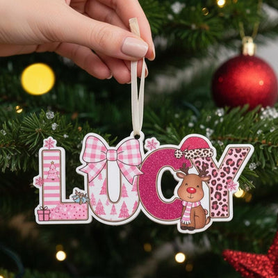 Personalized Baby Girl Christmas Ornament, Custom Name Acrylic Ornament, Pink Reindeer Holiday Decor, Cute Gift for Kids, Keepsake 2025