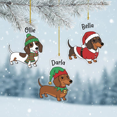 Personalized Dog Ornament, Custom Acrylic Pet Ornament with Dog Name, Cute Dachshund Holiday Decor, Gift for Dog Lovers, Pet Keepsake