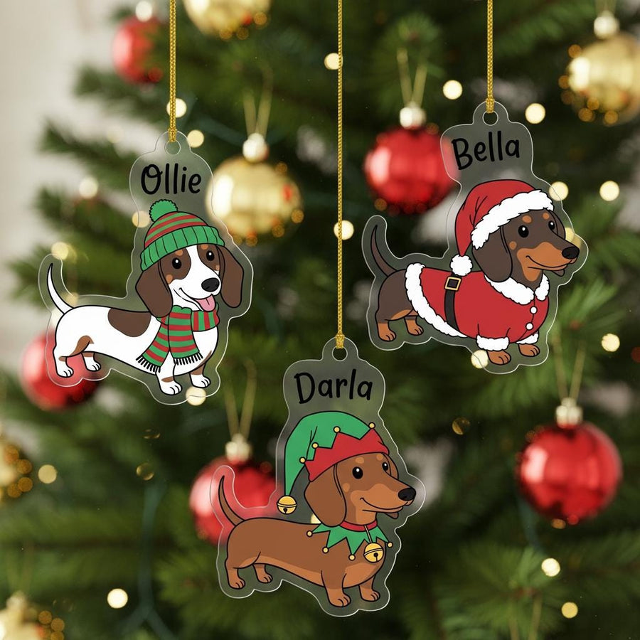 Personalized Dog Ornament, Custom Acrylic Pet Ornament with Dog Name, Cute Dachshund Holiday Decor, Gift for Dog Lovers, Pet Keepsake