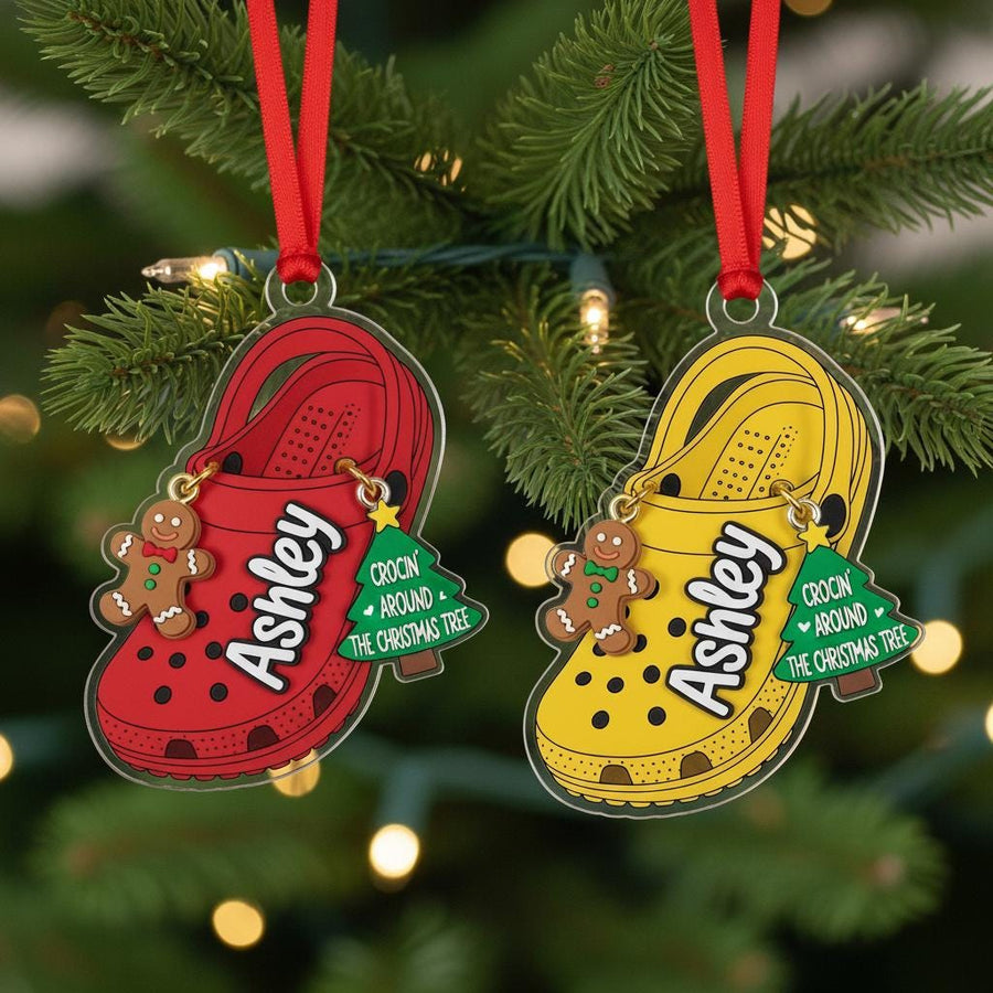 Custom Croc Shoe Christmas Ornament, Personalized Name Acrylic Ornament, Gingerbread Holiday Gift, Funny Crocs Lover Tree Decoration 2025